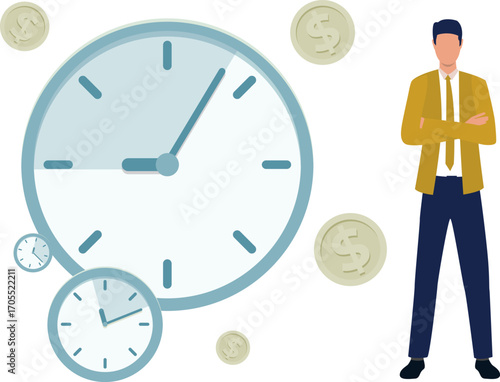 Man standing near clocks