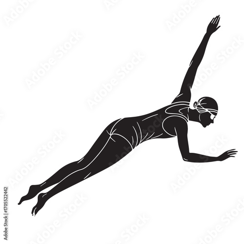 Black swimming Silhouette Vector, High Quality Illustration on White Background