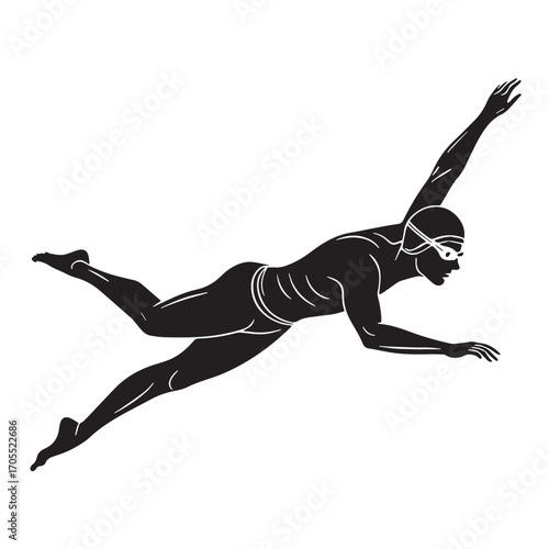 Black swimming Silhouette Vector, High Quality Illustration on White Background