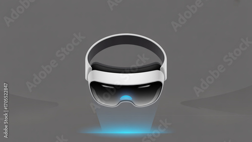 Virtual reality headset with futuristic design on a gray background, representing immersive technology, gaming, and digital experience