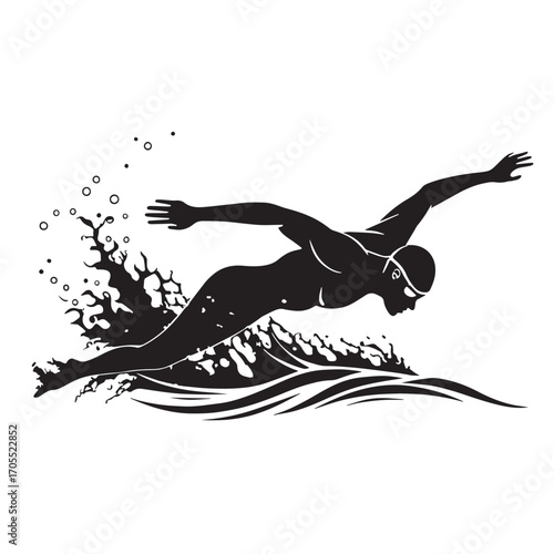 Black swimming Silhouette Vector, High Quality Illustration on White Background