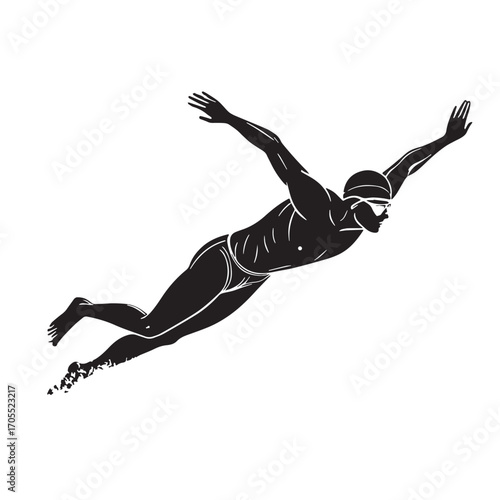 Black swimming Silhouette Vector, High Quality Illustration on White Background