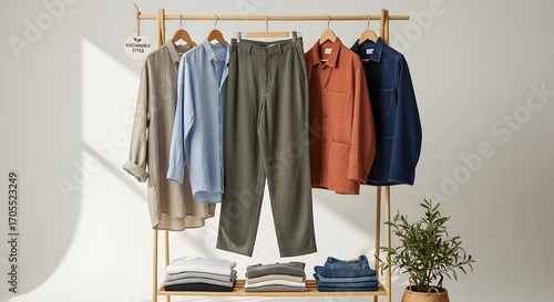 Wallpaper Mural Casual mens clothing collection on a rack and folded neatly Torontodigital.ca