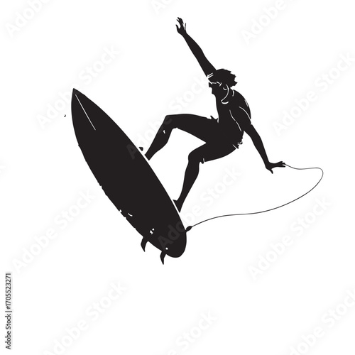Black surfing Silhouette Vector, High Quality Illustration on White Background