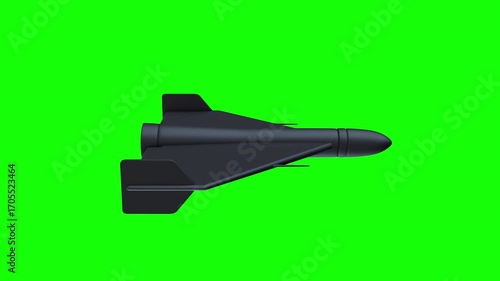 Flying military kamikaze drone. Loop 3d animation isolated on chroma key background.