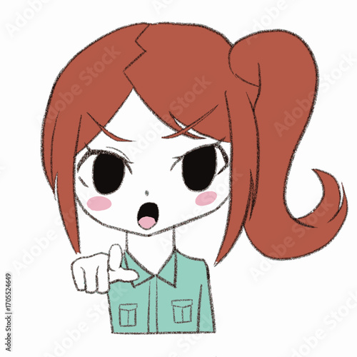指をさす作業員の女の子