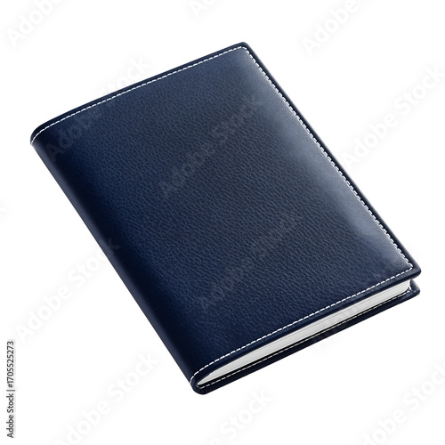 Blue leather journal notebook diary planner on transparent background
