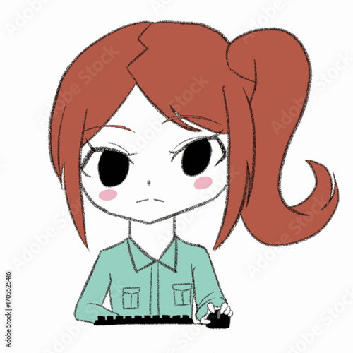 パソコンを操作する作業員の女の子