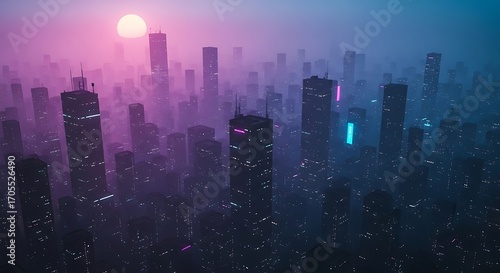 Wallpaper Mural Futuristic Cityscape at Sunrise. Torontodigital.ca