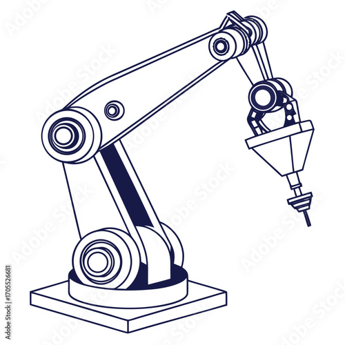 Illustration of a robotic arm, showcasing automation, precision, and modern technology, depicted with clean lines and a minimalist design