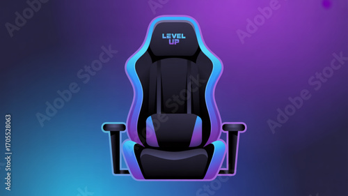 Ergonomic gaming chair with level up text, designed for comfort and style, perfect for esports, streaming, and immersive gaming experiences