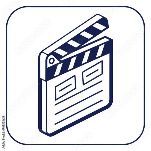 Vector art of a simple and modern line art illustration of a movie clapperboard, , representing filmmaking, entertainment, and the creative process