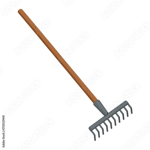 Gardening Tool Rake with Wooden Handle.