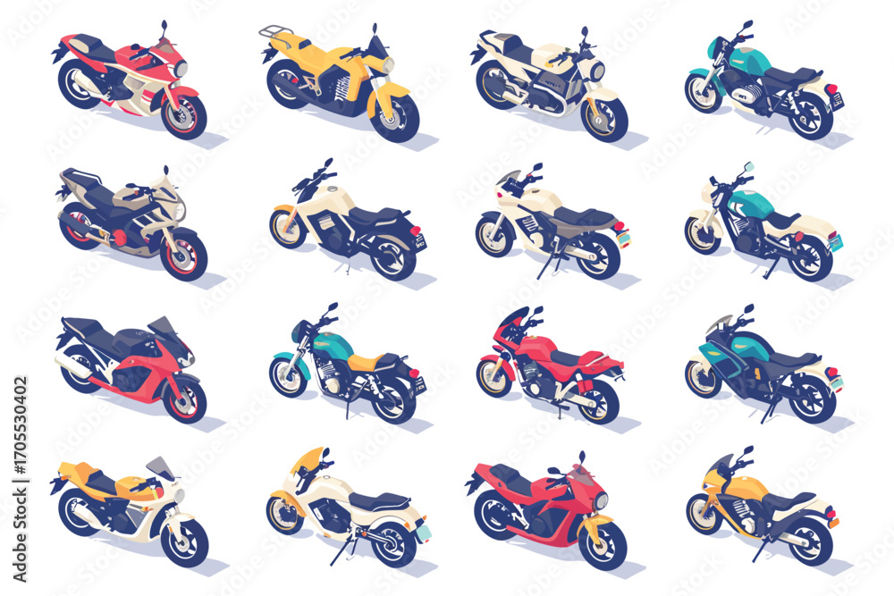Fototapeta premium Motor bikes isometric set motor isolated