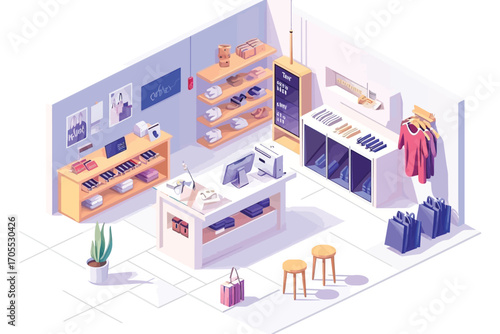 shop interior isometric goods isolated