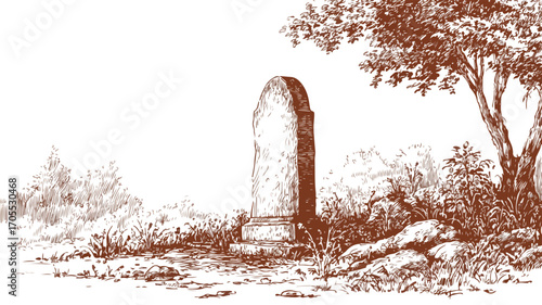 Ancient Religious Tombstone Sketch Concept for Adobe Stock Photos
