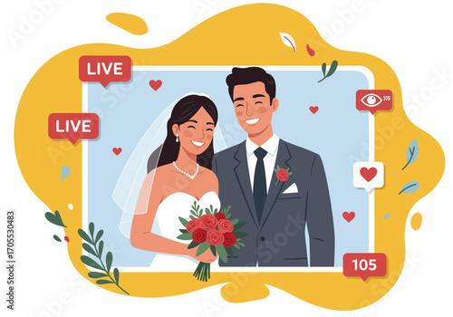 Vector illustration portrait of a newly married couple