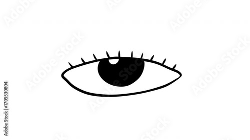 Blinking eye in cartoon doodle style. Scribble hand drawn seamless loop 2d animation element character face.