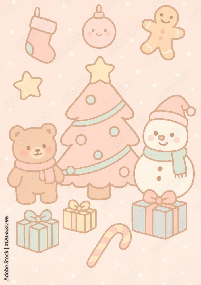 Fototapeta premium Cute pastel Christmas mobile wallpaper