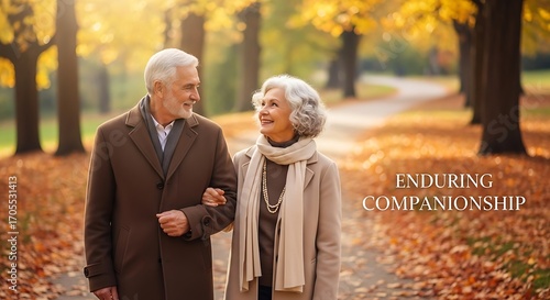 Senior Couple Walking in Autumn Park