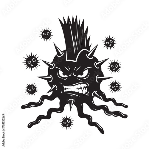 Vector art of punk virus with mohawk