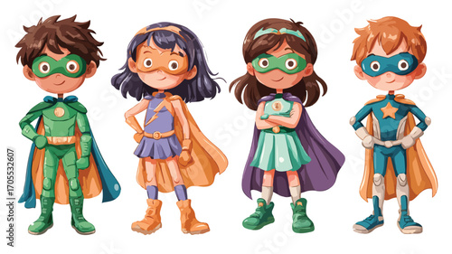 Cartoon Kids Superhero Costumes Boys Girls Fun Action Play Costume Set Illustration