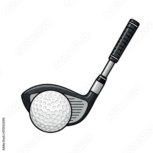 Golf club and ball illustration.
