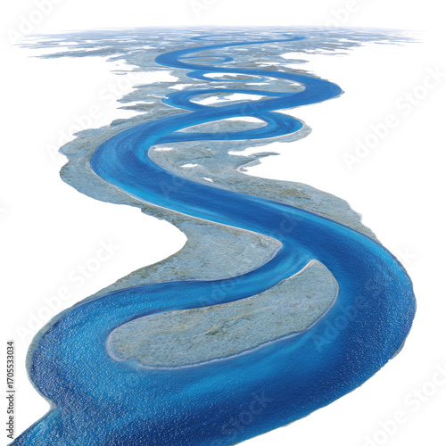 Winding Blue River Isolated on Transparent Background