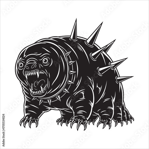 Vector art of angry bear with spikes showing teeth and claws