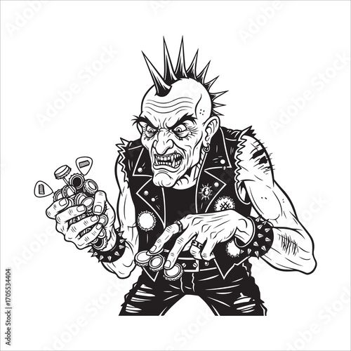 Vector art of punk rock zombie with spinner