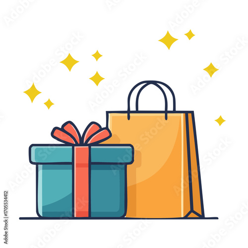 Stylish flat design illustration of presents and shopping bag with a luxurious upscale feel