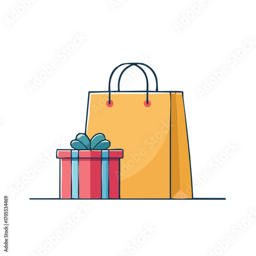 Stylish flat design illustration of presents and shopping bag with a luxurious upscale feel
