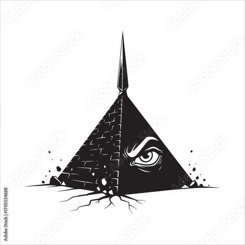 Vector art of sinister pyramid with an eye, vector illustration