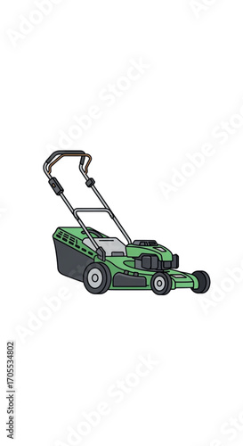 Green Electric Lawn Mower With Grass Catcher.