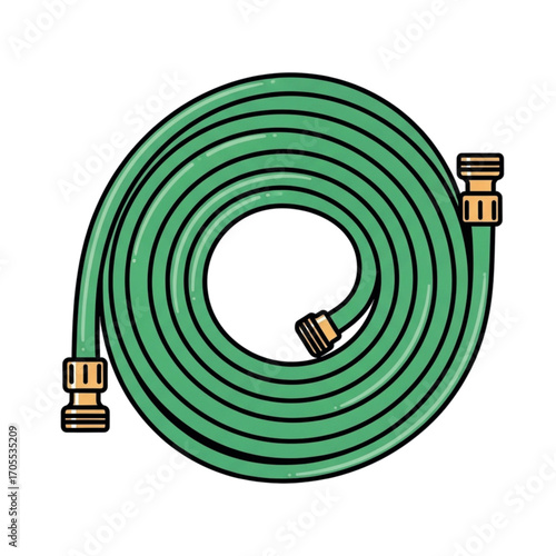Green garden hose coiled for storage.