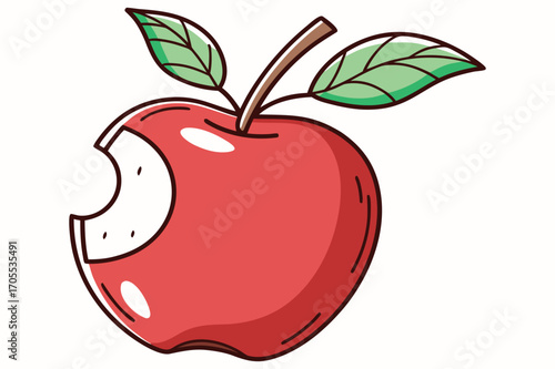 Vector Illustration of Red Apple with Leaf and Bite Mark