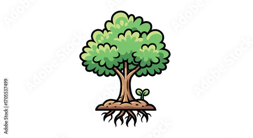 Green Tree with Roots and Sapling.