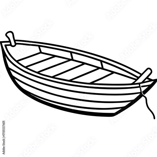 Antique Rowboat Line Vector