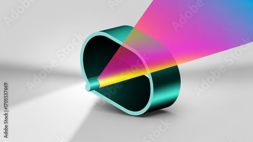 Abstract 3d rendering of a modern design object with light beam