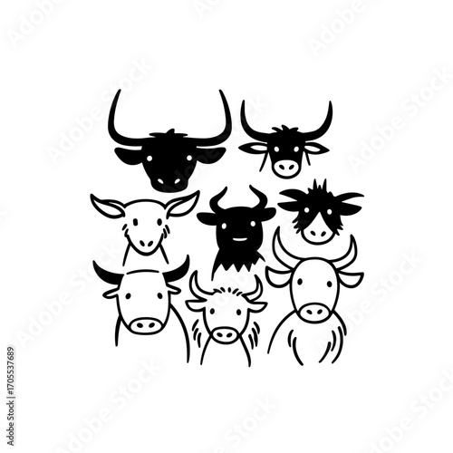 cattle. cattle simple black and white line art vector logo