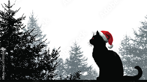 Cute Domestic Shorthair Cat Posing in Santa Hat for Christmas Celebration