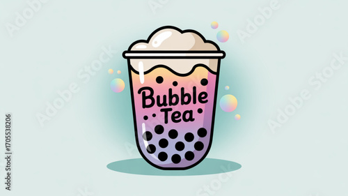 A delightful bubble tea illustration with colorful gradient and playful bubbles, perfect for beveragethemed designs and sweet treat promotions