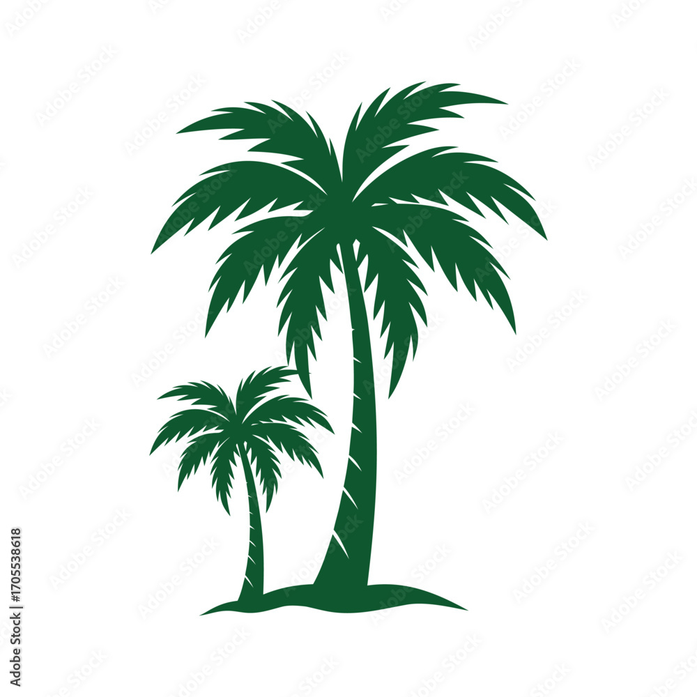 Fototapeta premium Palm tree vector illustration, tropical beach symbol, holiday vacation icon, flat style summer design, exotic island tree emblem for travel branding, nature landscape and relaxation.