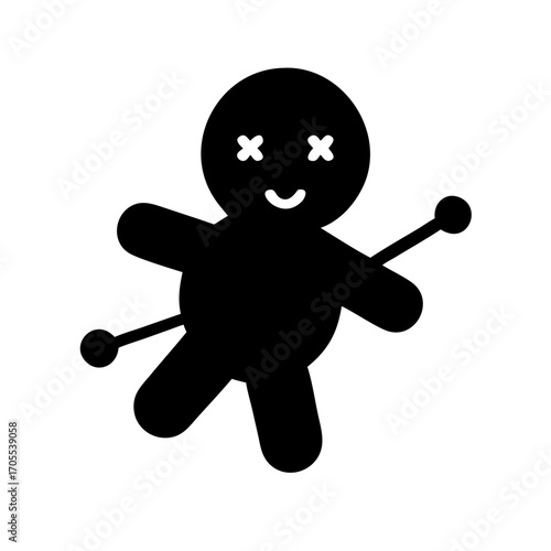 Solid voodoo doll icon on white background