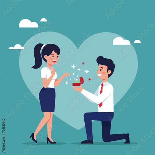 Vector illustration a man is proposing to his girlfriend