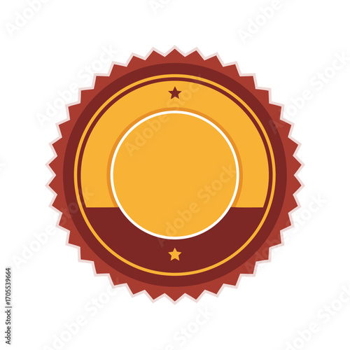 Blank vector badge template in brown and yellow, flat style retro emblem design, circular award symbol for customization, perfect for logo creation, ecommerce and graphic branding.