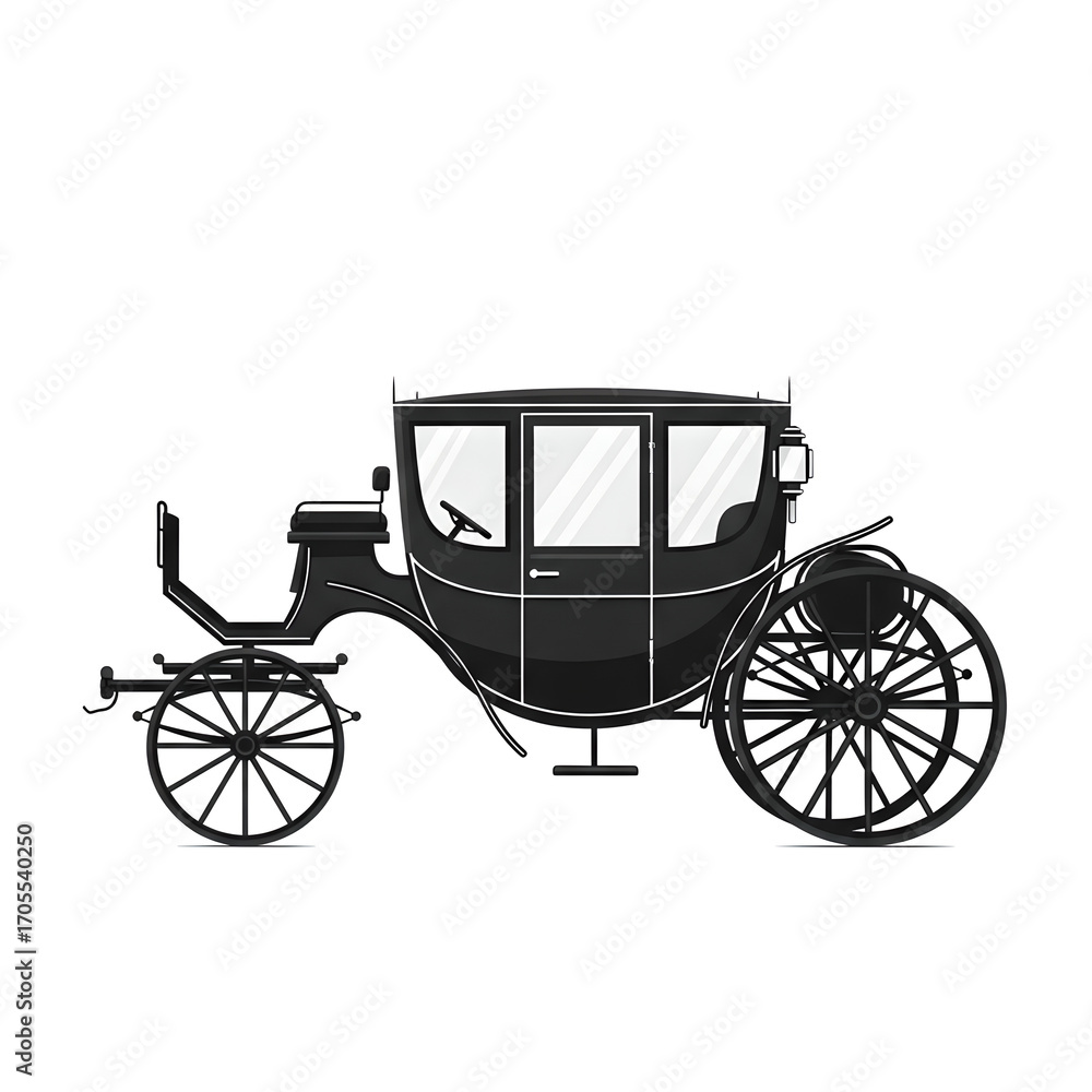 Fototapeta premium Black Silhouette Vintage Horse Carriage Vector Illustration