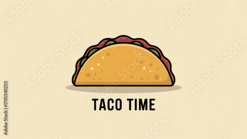 A minimalist taco illustration with the text taco time below, set against a light beige background, simple and inviting