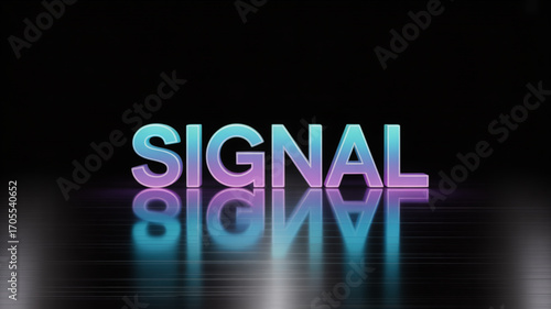 The word signal in pink and blue with a reflection on a black surface, creating a modern and eyecatching design for technology or communication