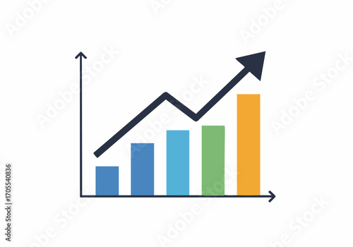 Rising bar graph with an upward trending arrow, showing positive growth and progress.